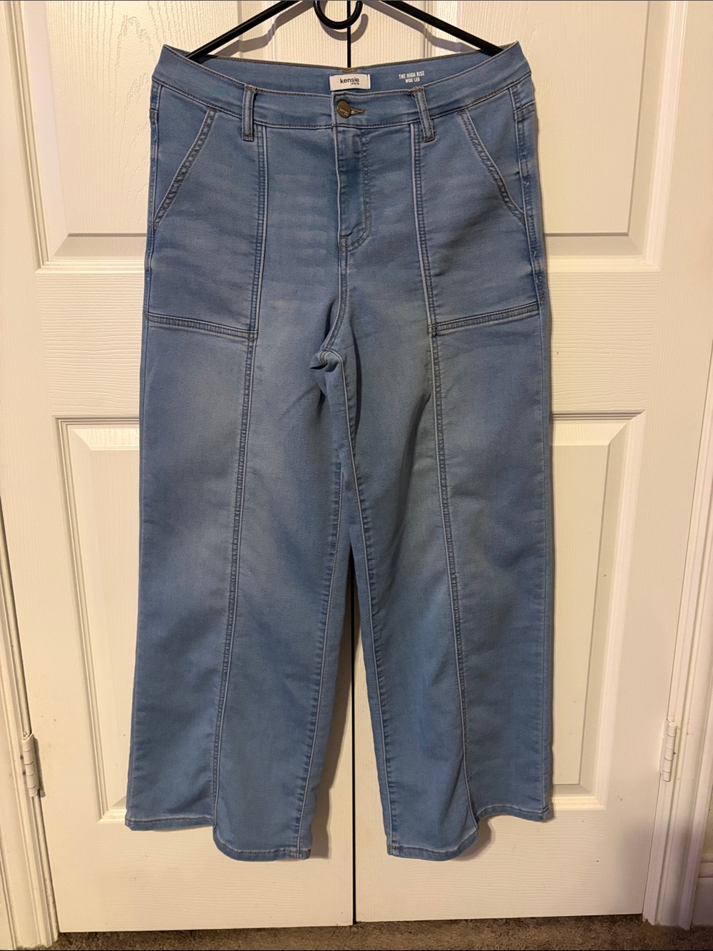 kensie Sky Blue Wide Leg Jeans with Panel Stitching